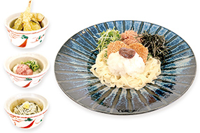 梅おろしヒレカツの冷やきしめんと選べるミニ丼